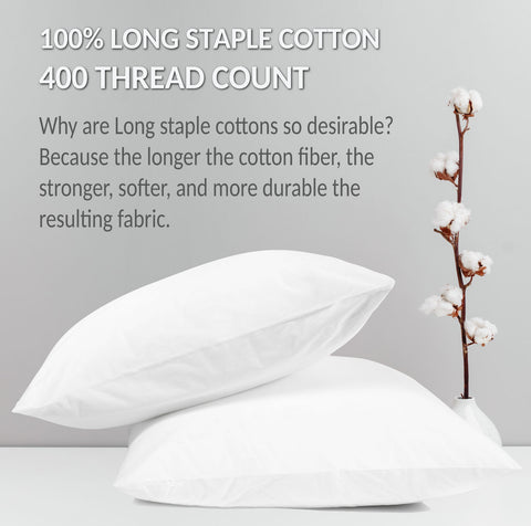 2 Pack Zippered Breathable Pillow Cases Protector, 400 TC 100% Long Staple Cotton, Allergen & Dust Mites Block