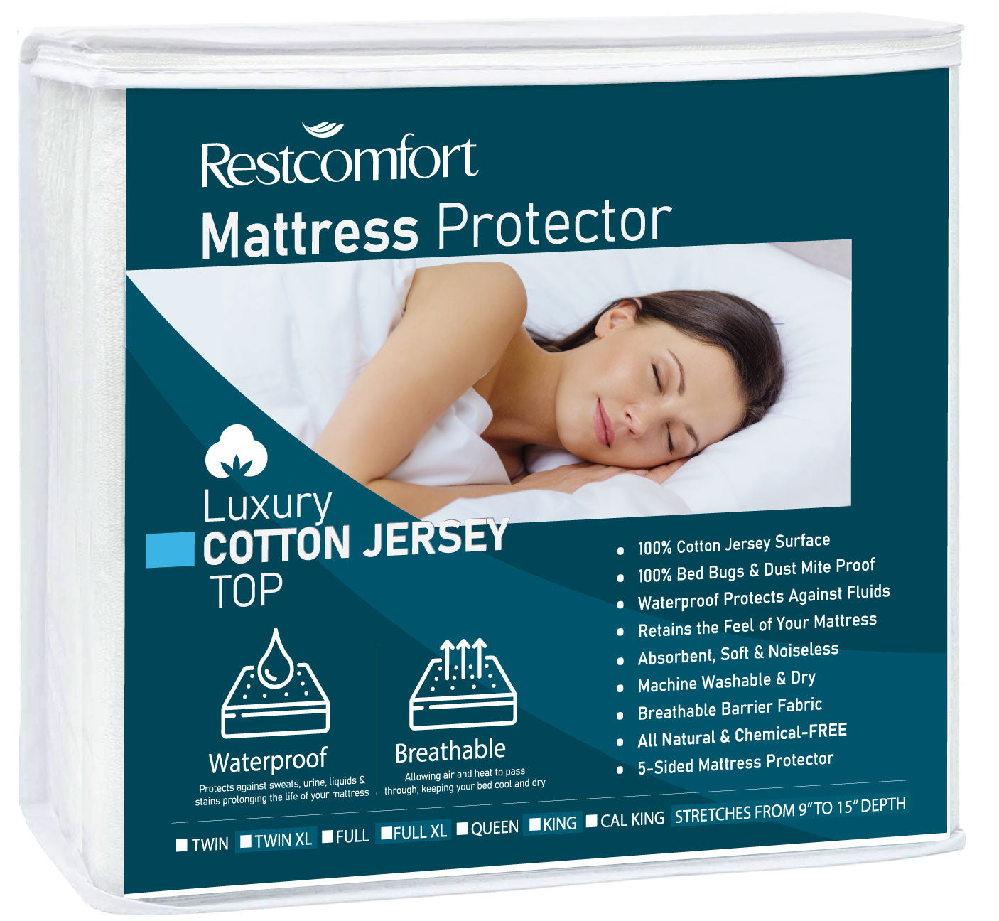 Luxury Cotton Jersey Top Mattress Protector - Dust Mite and Bed Bug - Hypoallergenic and Water Resistant