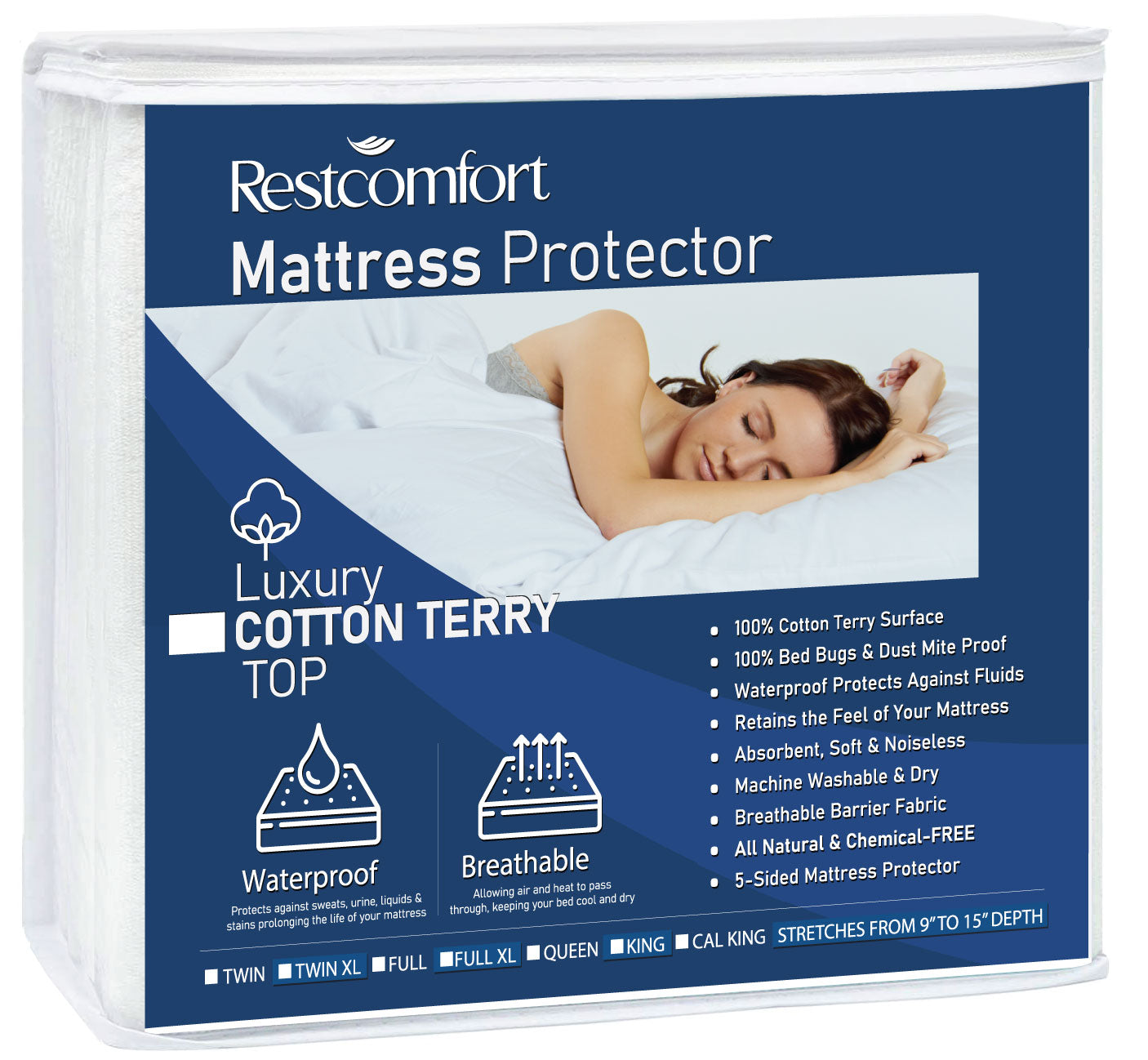 Luxury Cotton Terry Top Mattress Protector Dust Mite and Bed Bug Hypoallergenic and Water Resistant