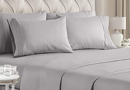 6 Piece Queen Sheet Set - Luxury Hotel Bed Sheets Extra Soft - Deep Pockets - Easy Fit Color Gray  Sheets